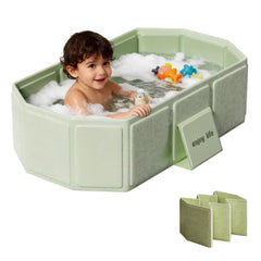 IcyByte collapsible baby bathtub folded for compact storage in small spaces