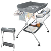 IELECMG baby changing table gray with folding wheels for easy mobility