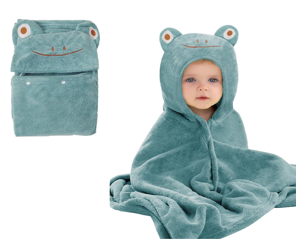 IFaryMes Toddler Hooded Towel greenish-blue full-view shows cozy post-bath wrap
