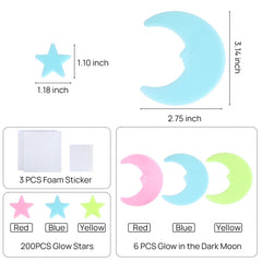 iFunLong glow in the dark stars with moons illuminate a dreamy ceiling scene.