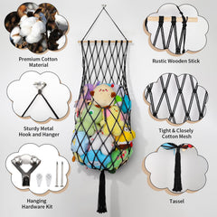 iHansee 68-inch macrame hammock holds plushies and more.