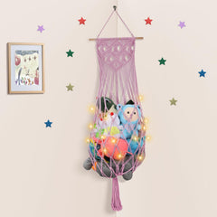 iHansee stuffed-animal-hammock-corner-63inch demonstrates space-saving toy storage for playrooms.