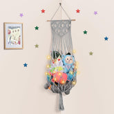 iHansee stuffed-animal-hammock with LED star light, showcasing spacious toy storage.