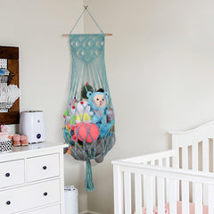 iHansee stuffed animal hammock with tassels adds boho decor while organizing toys.