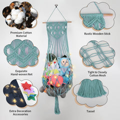 iHansee stuffed animal hammock wall mount in turquoise for tidy nursery storage.