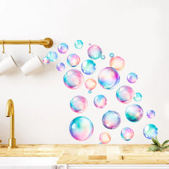 iinuu Soap Bubbles Decals on bathroom tiles showing colorful bubbles