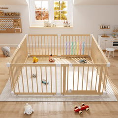 IKALIFE large wooden playpen being assembled for a flexible play area.