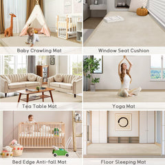 ILPEOD baby play mat beige coral velvet surface emphasizes soft texture and comfort.
