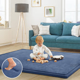 ILPEOD Baby Play Mat blue front view highlighting a spacious safe tummy time area.