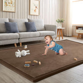 ILPEOD baby play mat with coffee velvet cover provides gentle cushioning for tummy time and crawling