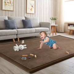 ILPEOD baby play mat with coffee velvet cover provides gentle cushioning for tummy time and crawling