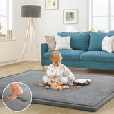 ILPEOD baby play mat in grey cover offers soft tummy-time cushioning for safe floor play.