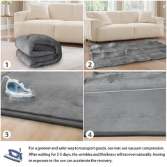 ILPEOD grey mat in use for crawling and tummy time on living room floor