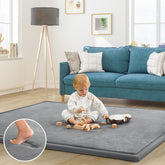 ILPEOD Baby Play Mat full grey view showing plush memory foam cushion