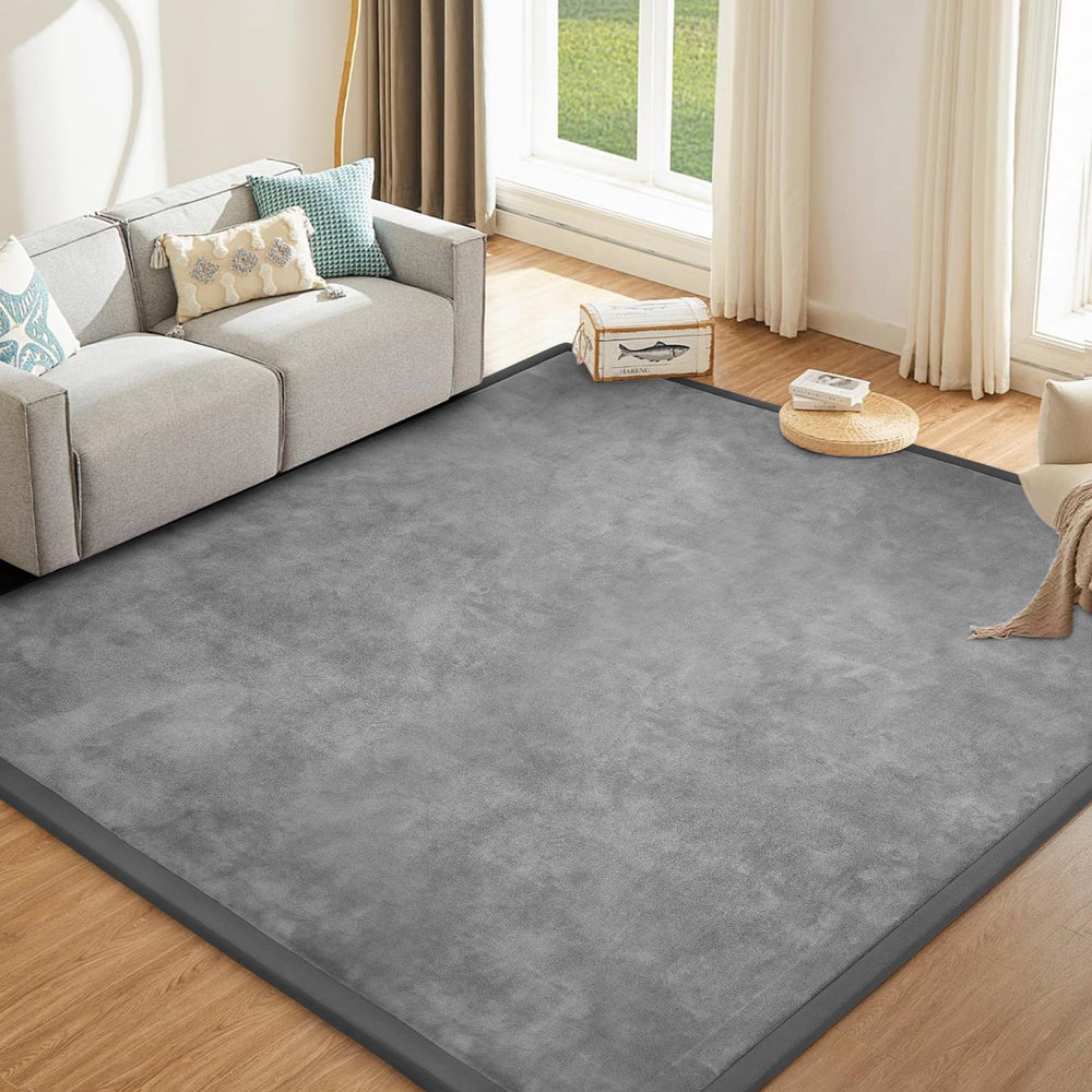 ILPEOD baby play mat with soft velvet cover showing plush cushioning for safe play