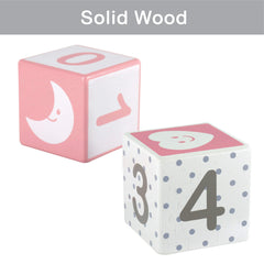 I'm solid wood milestone blocks pink week blocks with clear number graphics.
