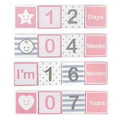 I'm solid wood milestone blocks pink year blocks highlight baby growth in photos.