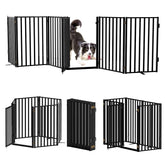 Lezbanz Full Metal Freestanding Dog Gates with Door, 32" Height Dog Fences for Indoor & Outdoor, Extra Wide Foldable Pet Gates for Stairs, Hallways, Doorways, Yard (6 Panels, 120" W × 32" H)