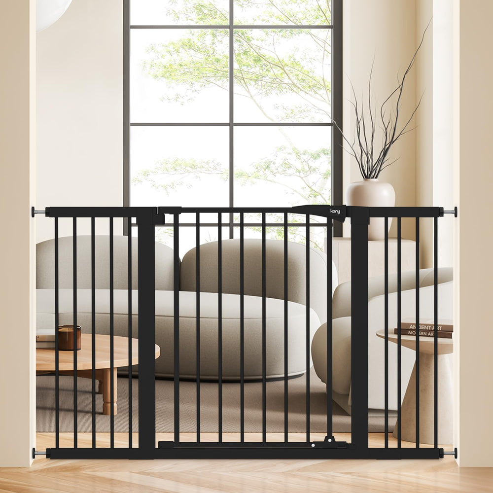 keny baby gate wide adjustable in black expanding to fit large doorways for safer spaces