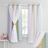 NICETOWN Star Curtains for Kids Room Girls Bedroom Decor, Light Blocking Voile Overlay Princess Star Hollowed Curtain for Nursery/Thanksgiving, 2 Panels (W42 x L63, Rainbow)