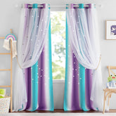 NICETOWN 2 Panels Blackout Curtains for Girls Bedroom 84 Inch Length Living Room Curtains Star Cutout Curtains for Nursery Wall Home Aesthetic Kids Curtains, 42W x 84L, Teal & Purple