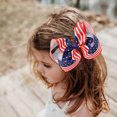 Usa Bows for Girls,6PCS Hand-made Grosgrain Ribbon Hair Bows Alligator Clips Hair Accessories for Little Teen Toddler Girls Kids (Red White Blue)