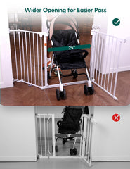 Babelio 71" Extra Wide Baby Gate, 30" Tall Auto Close Dog Fence for Stairs Kitchen Doorways Fireplace, Hardware Mounted Pet Gate Indoor, Foldable 3 Metal Panels, White