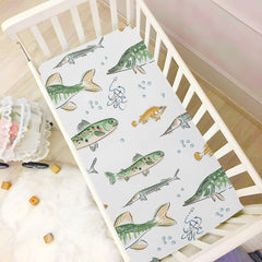 CaTaKu Watercolor Fish Mini Crib Sheets for Girls Boys Baby Mattress Sheets Fitted, Soft Toddler Nursery Bed Sheets Neutral 28"x 52"
