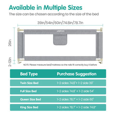UWRVH Bed Rails for Toddlers - Adjustable One-Sided Guard for King/Full/Twin Beds (Grey, 74.8 in)