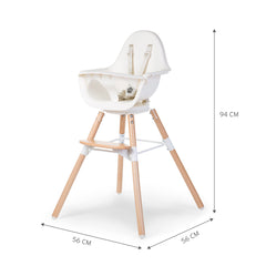 Childhome Evolu One.80° 2 in 1 Baby High Chair with 180° Swivel, Adjustable Height Baby High Chair, Sleek Modern with Beechwood Legs, White