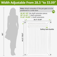WIDERSAFER 78.8" Extra Tall Cat Gate, 28.3-33" Wide Safety Metal Cat Door, Pressure Mounted Easy Walk Through Pet Gate with Door for Stairs, Doorways, White