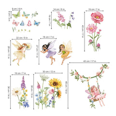 decalmile Flower Fairy Wall Decals Butterfly Girl with Wildflower Sunflower Wall Stickers Girls Bedroom Baby Nursery Kids Room Wall Decor