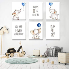 iMagitek nursery wall art featuring elephants for a cozy baby boy room
