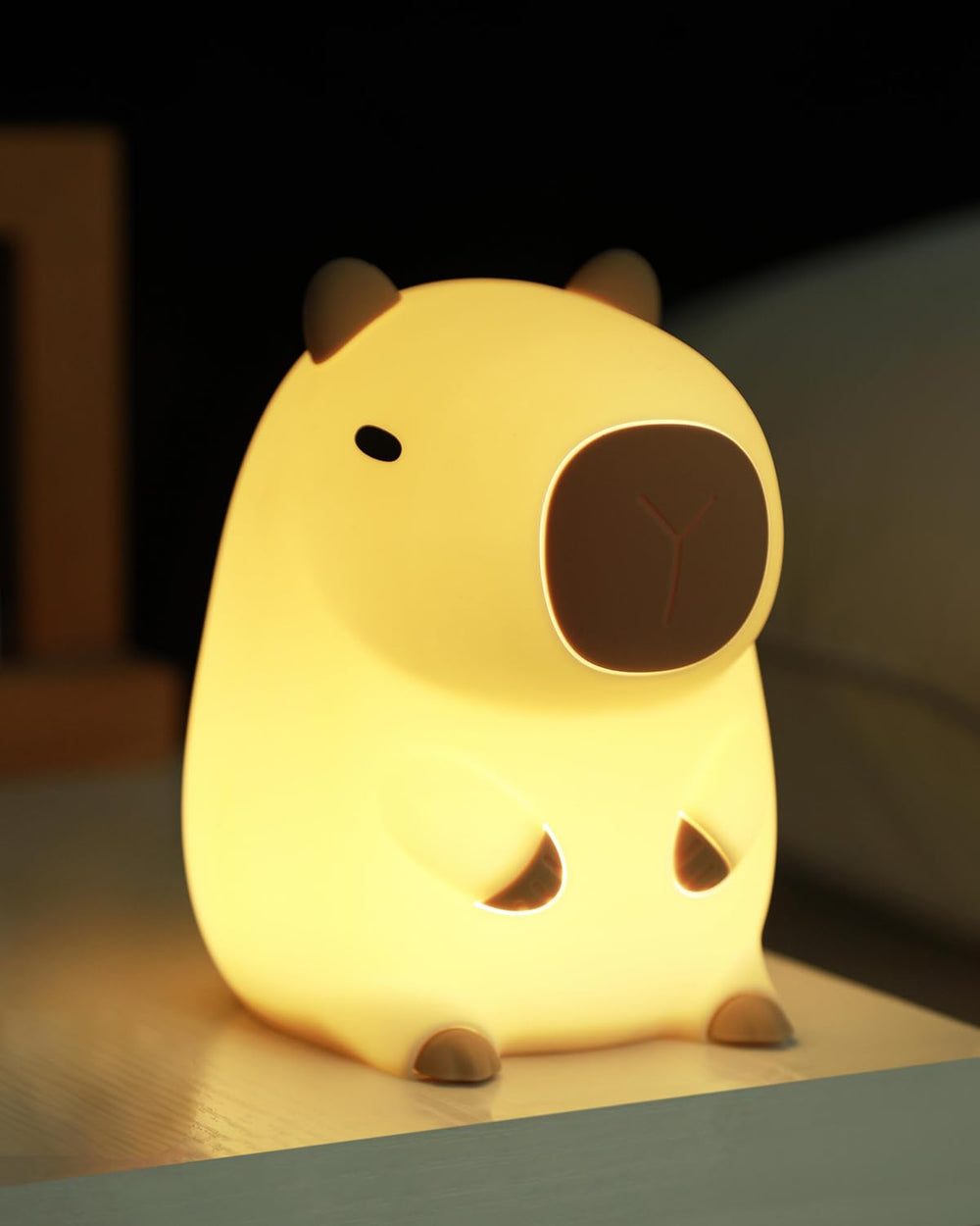 IMMORROSA capybara night light at bedside provides a warm, comforting glow for bedtime routines.