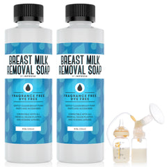 IMPRESA Breast Milk Removal Soap bottle with pump parts showing quick-clean capability