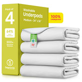 IMPROVIA Washable Underpads pack shot highlighting four 34x36 pads for reusable spill protection
