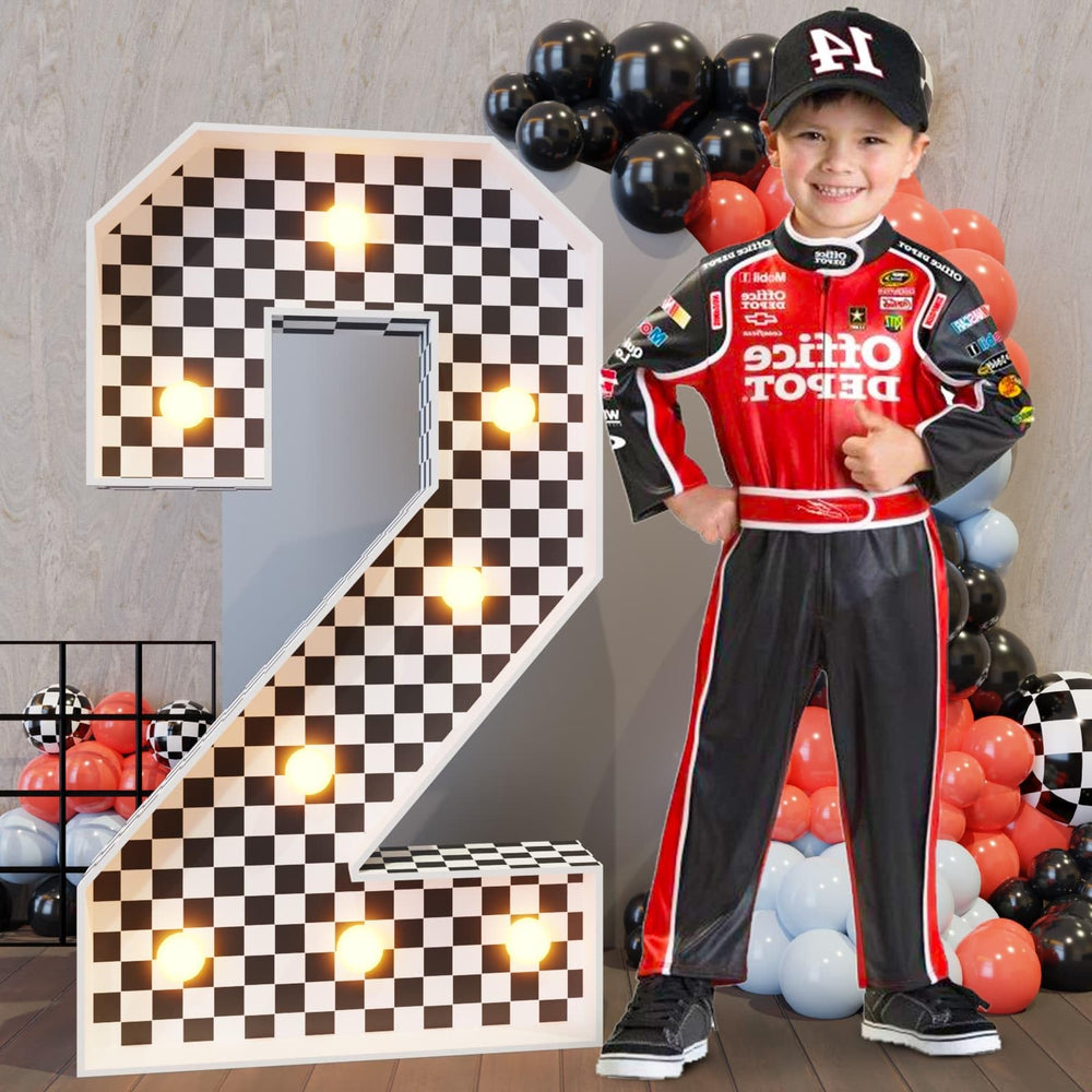 Imprsv marquee number 2 features race-car design for vibrant birthday photo moments.
