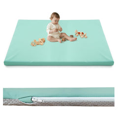 Inaya Baby Play Mat Green wide view showing spacious 50x50 space for safe play