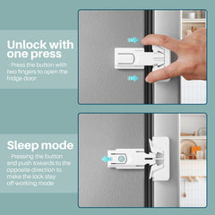 Inaya fridge lock installation-no-tools highlights easy peel-and-press setup.
