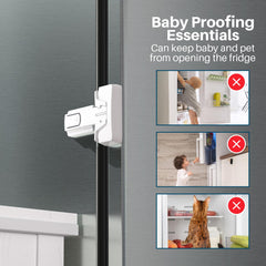 Inaya fridge lock on door demonstrates secure closure for families.