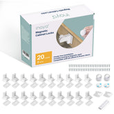 Inaya magnetic cabinet locks pack twenty on a kitchen cabinet for child safety and pet protection.