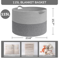 INDRESSME 115L blanket basket side view highlights sturdy weave and reinforced edges.