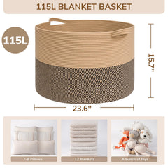 INDRESSME 115L blanket basket soft cotton rope captures premium texture and safety.