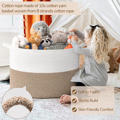 INDRESSME 115L blanket basket soft-cotton-rope offers gentle texture for kids' rooms.