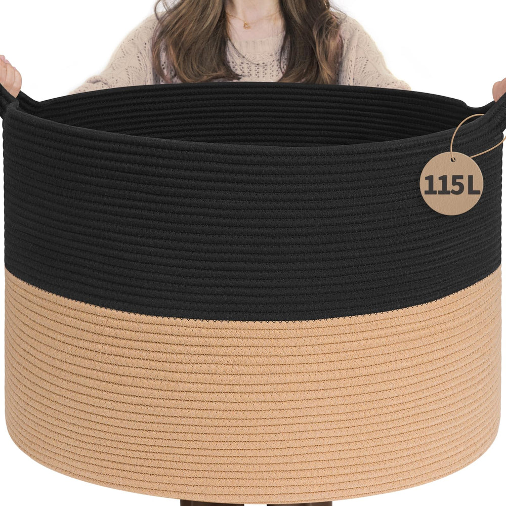 INDRESSME 115L cotton rope basket full view shows spacious storage