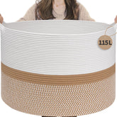 INDRESSME 115L cotton rope basket in living room boosts tidy storage with Boho style.