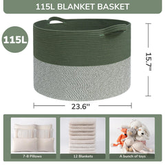 INDRESSME 115L cotton rope basket side view showing durable soft weave for tidy storage