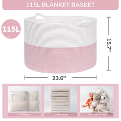 INDRESSME 115L pink basket with dimensions 23.6 by 15.7 inches for space planning.