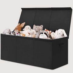 INDRESSME 185L toy box with lid in black, dust-free storage for playroom.