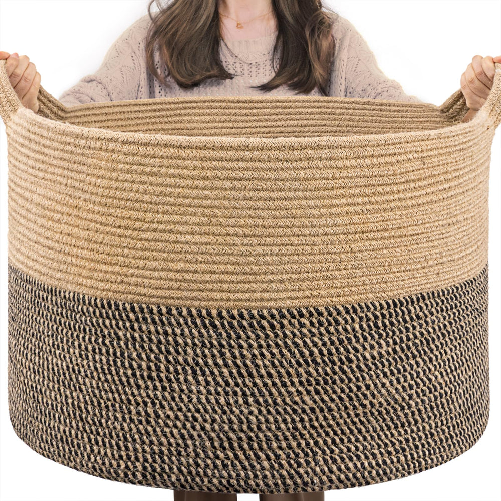 INDRESSME extra-large woven basket for blanket storage and tidy living room